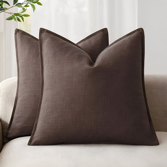 AUQ Pack of 2,Decorative Linen Solid Throw Pillow Covers Soft Accent Cushion Case Boho Farmhouse Neutral Pillowcase for Couch Sofa Bedroom Living Room Home Decor 20 X 20 Inch Reddish Brown