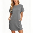 thumbnail image 3 of Puyaiuu Women Solid Crew Neck Short Sleeve T Shirt Mini Dress With Side Pockets Gray M Gift, 3 of 7