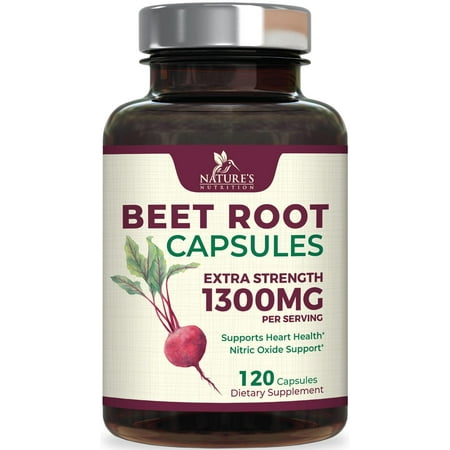 Beetroot Supplement - 1300mg Extra Strength Red Beet Root Powder Supports Nitric Oxide Production & Natural Energy - Vegan Herbal Pills Support Heart Health, GMO & Gluten Free - 120 Capsules