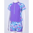 thumbnail image 2 of MSemis Kids Girls Athletic Swimsuit Two Piece Short Sleeve Rash Guard Swimwear Set Purple Fish Scales 6, 2 of 6