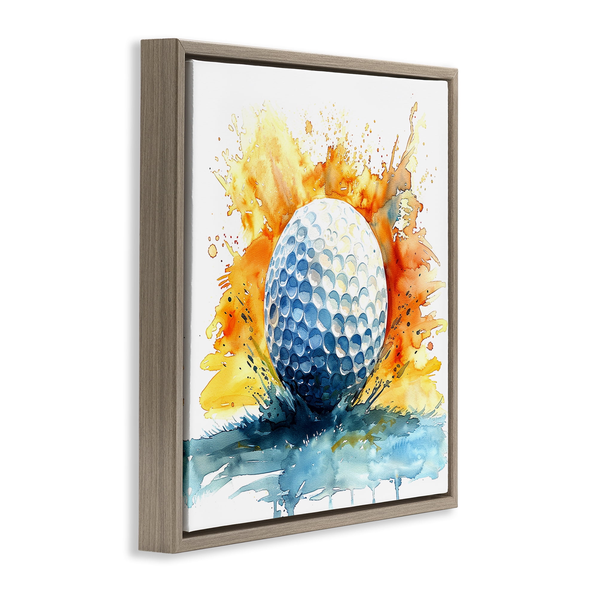 Stupell Industries Golf Splash Watercolor Burst Brown Framed Floater Canvas Wall Art, design by LSR Design Studio
