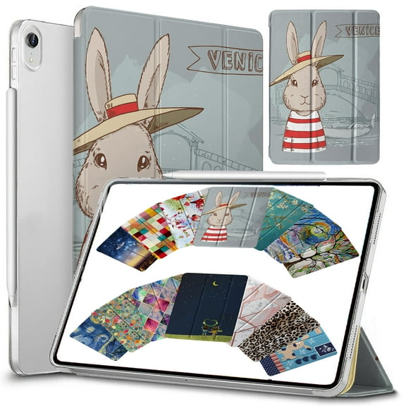 DuraSafe Cases For iPad PRO 11 - 1 Generation (Will Not Fit on PRO 11 2020) Ultra Slim Protective Cover Supports Pencil Pair & Charging with Transparent Back - Bunny Hat