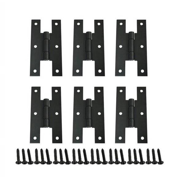 QCAA Black Steel H-Hinge, for Cabinet Doors, Matte Black, 6 Pack, Made in Taiwan