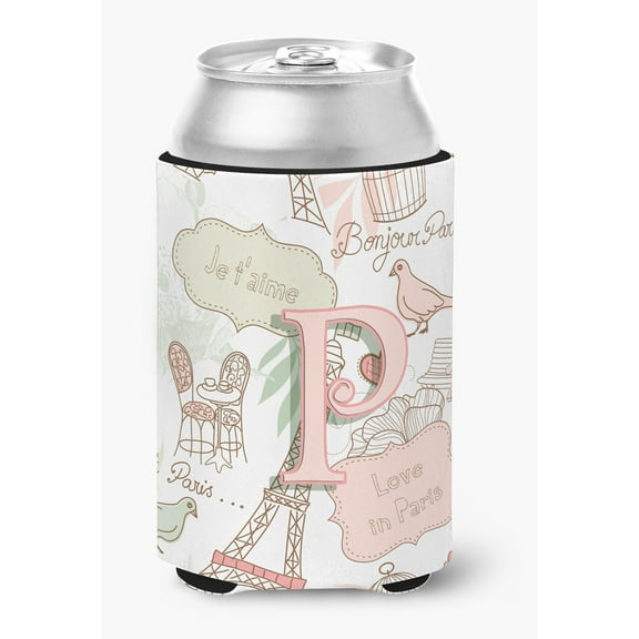 Letter P Love in Paris Pink Can or Bottle Hugger