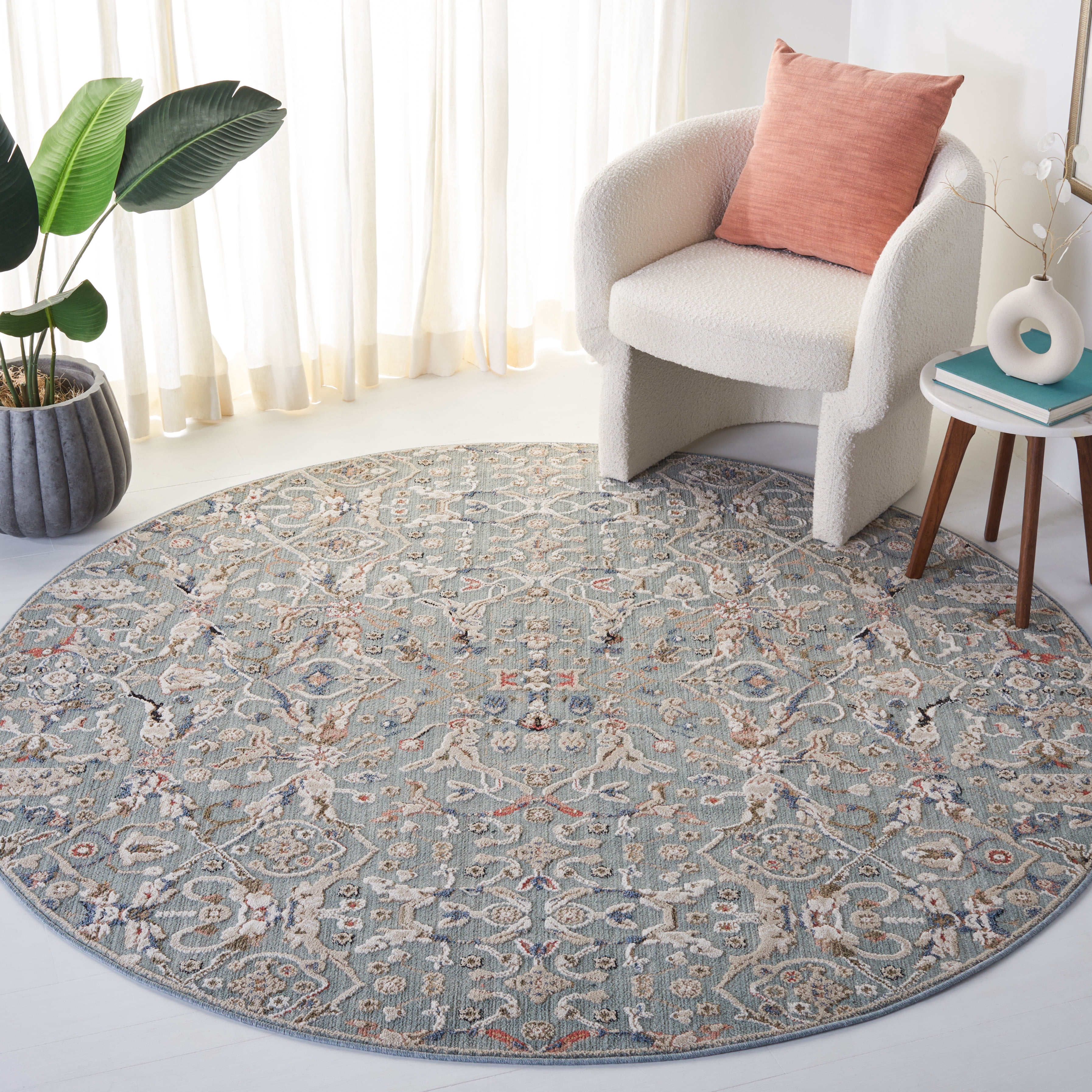 SAFAVIEH Vivaldi Petrina Abstract Area Rug, Navy/Rust, 6'7" x 6'7" Round
