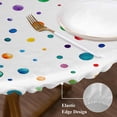 thumbnail image 3 of Colorful Polka Dot Round Tablecloth, Fitted Table Cover with Elastic for 36"-44" Round Tables, Rainbow Point Vibrant Table Cloth Outdoor Indoor Dinning Party Waterproof Tablecloths, 3 of 7