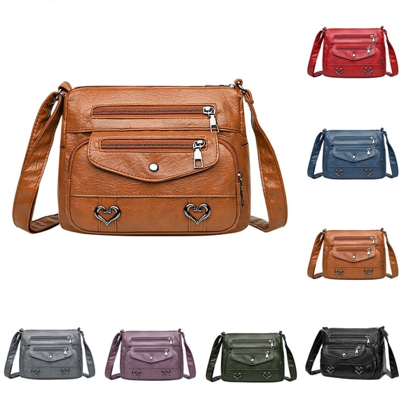 Stylago Leather Messenger Bags Women's Vintage Crossbody Purses Multiple Zipper Pockets Tote Shoulder Bag with Adjustable Strap Blue