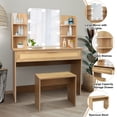 thumbnail image 4 of Sesslife Vanity Desk with Mirror and Lights, Makeup Vanity Table with Large Drawer and Open Shelves for Bedroom Dressing Room, Modern Wood Dressing Table Set with Stool for Girls Women, Natural, 4 of 9