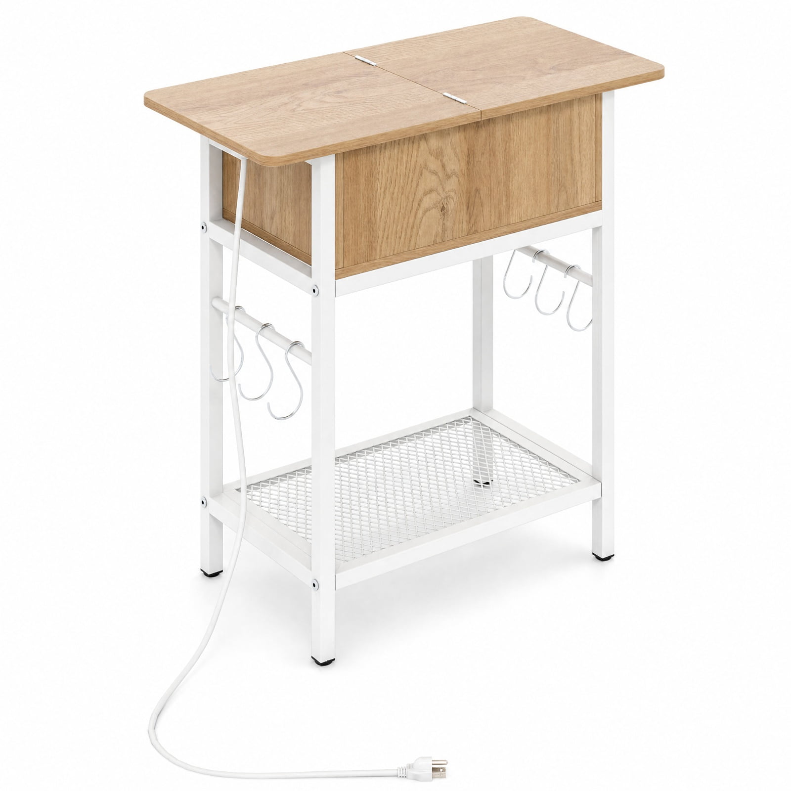 Furnibear End Table with Charging Station USB Ports Outlets and Flip Top Hidden Compartment for Living Room Bedroom and Sofa Side, Natural