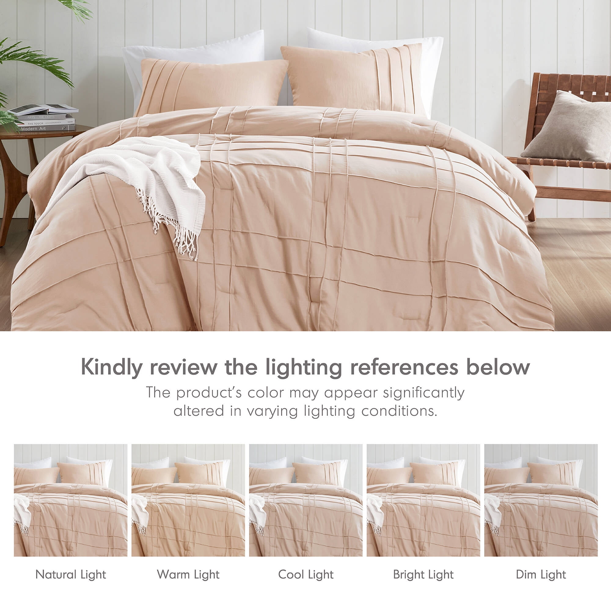 Regency Heights Cal King Comforter Set, Boho 3-Piece Pintuck Stitching Bedding Set, Soft Washed Pleated Bed Sets with Pillow Sham Blush
