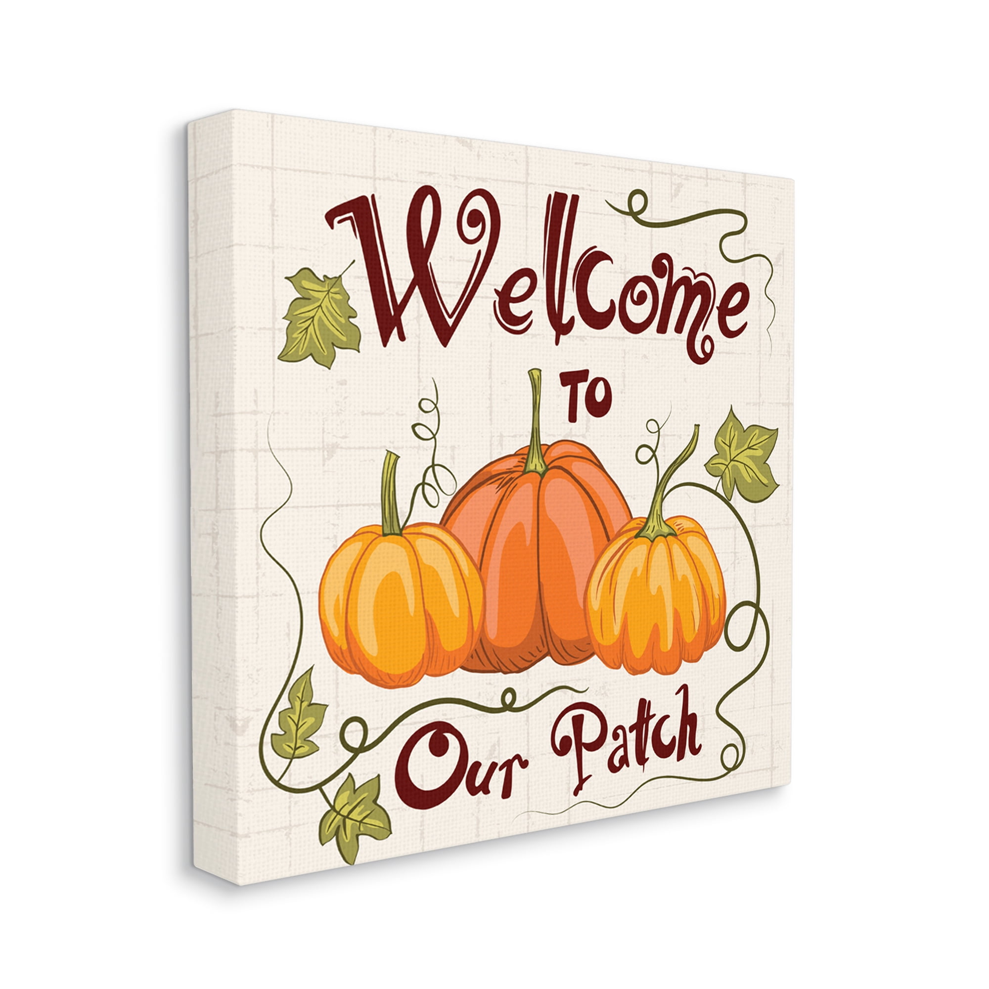 Stupell Industries Whimsical Fall Welcome Pumpkins Inspirational Painting Gallery Wrapped Canvas Art Print Wall Art, 17 x 17