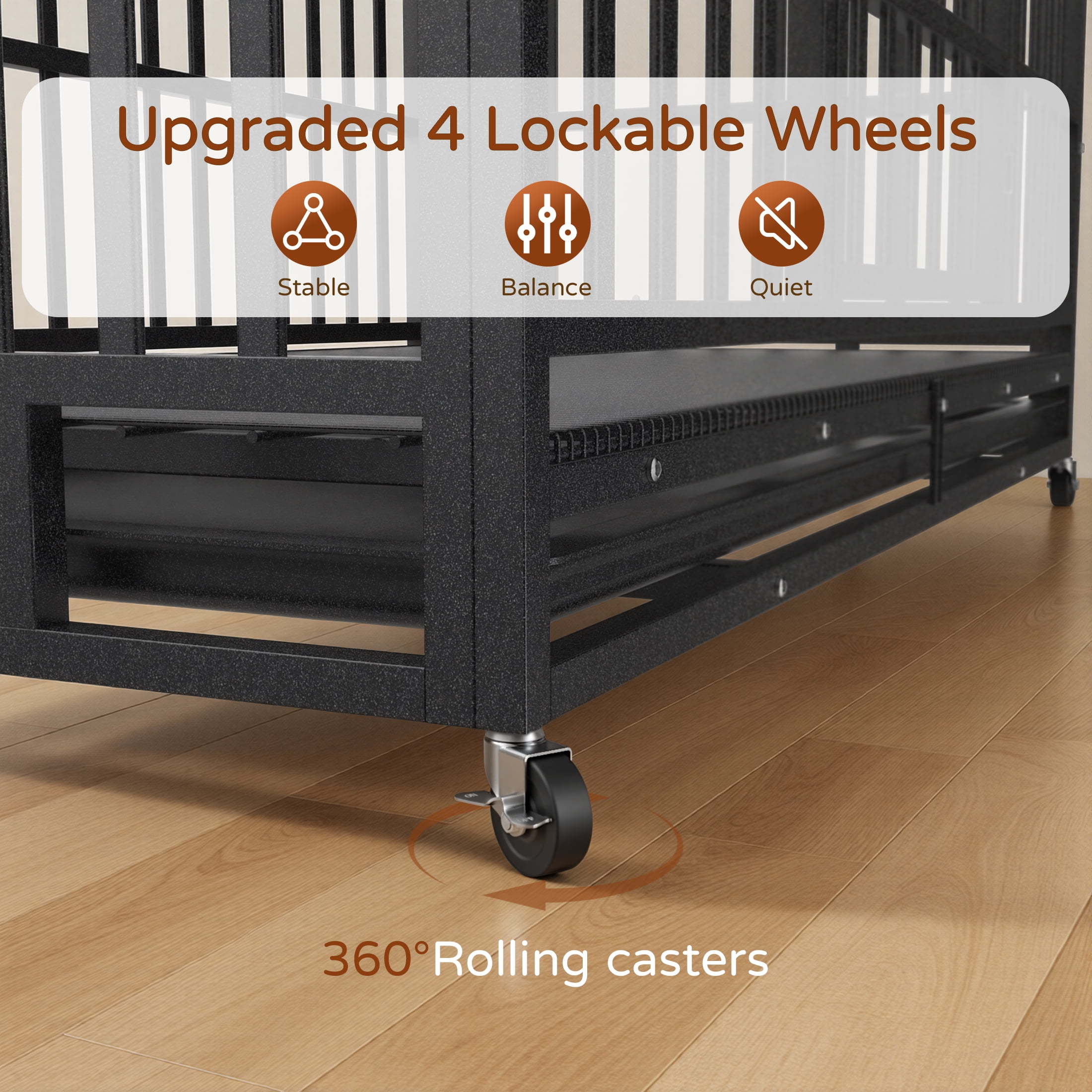 Ironovahome 48" Heavy Duty Dog Crate for Large Dogs, Indestructible Chew-Proof Escape-Proof Steel Dog Cage, XL Large Dog Kennel with Locking Wheels & Removable Tray for Indoor Use