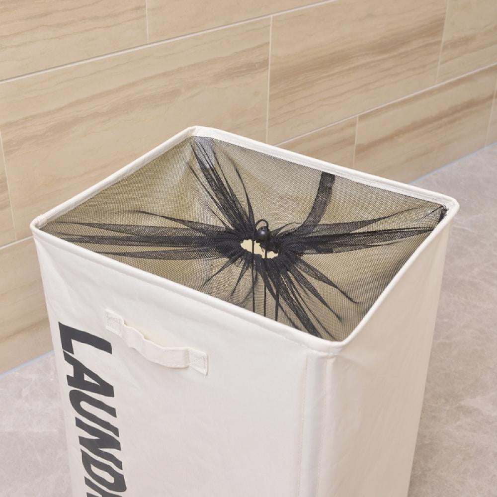 Laundry Basket With Handle On Wheels, Foldable Corner Storage Bins Dirty Clothes Hamper For Laundry Room Organization, Collapsible Rolling Laundry Hamper (White,Square)