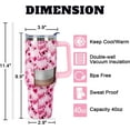 thumbnail image 3 of 40oz Insulated Travel Tumbler - Valentine Gift for Couples, 3D-Printed Pink Love Design, Double Wall Vacuum Stainless Steel Cup with Handle, Leakproof Lid & Straw (For Women & Men), 3 of 6