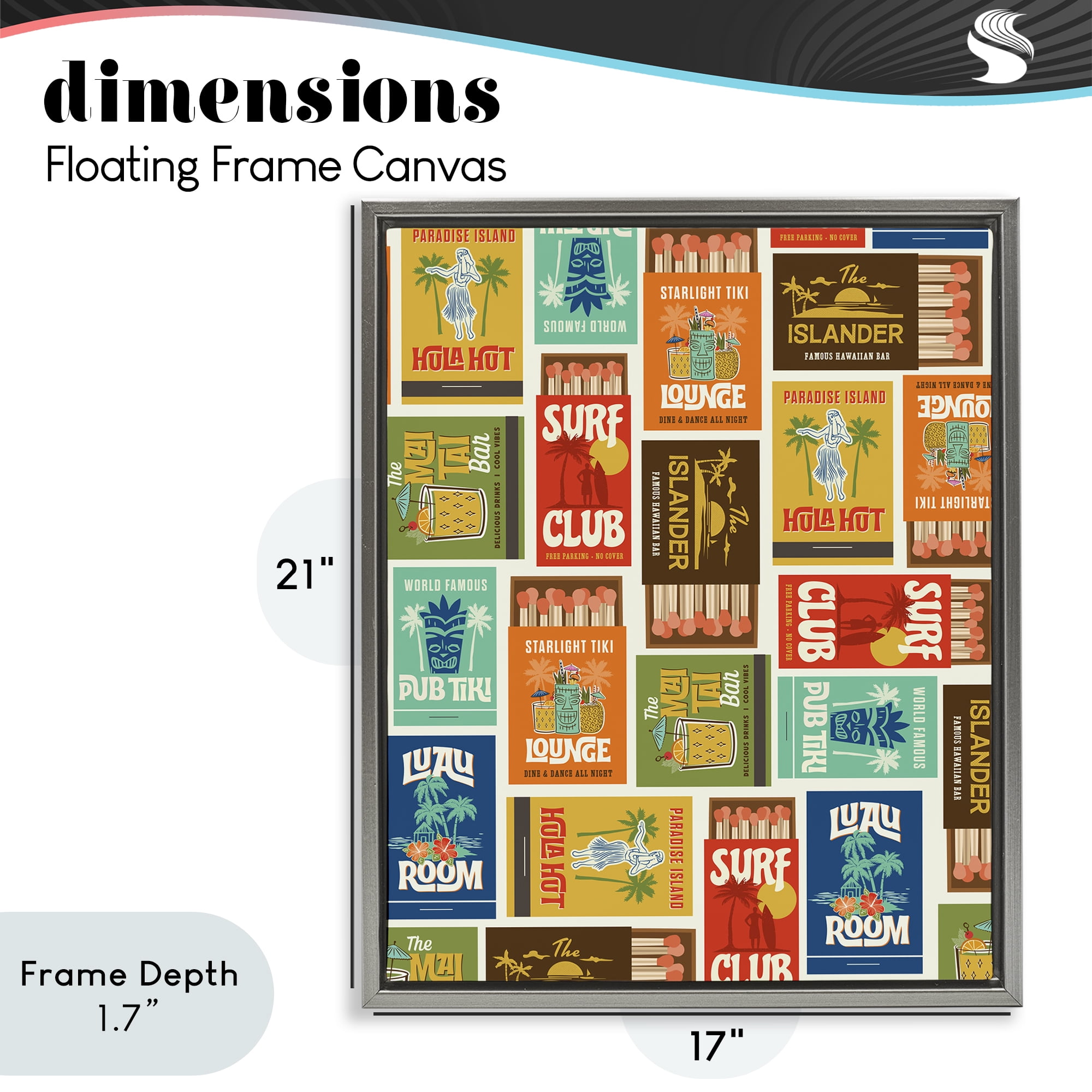 Stupell Industries Vintage Tropical Match Boxes Gray Framed Floater Canvas Wall Art, design by Emily Dumas