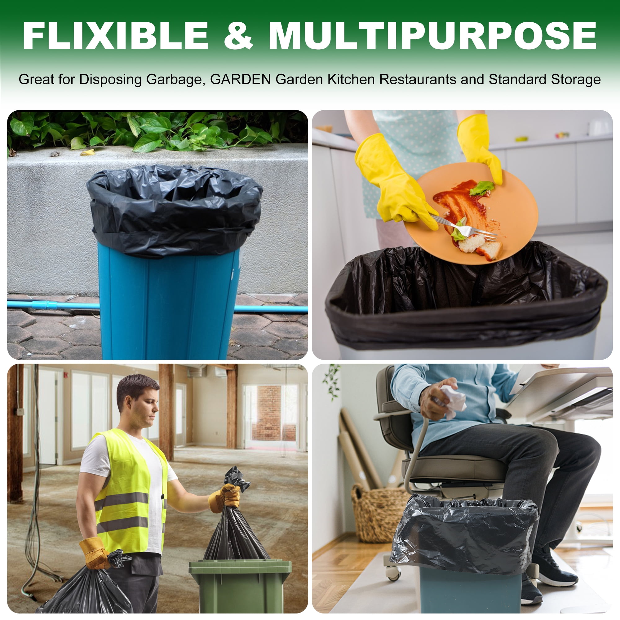 Large Trash Bags, 2.2 Mil 55-60 Gallon Large Contractor Bags 30 Counts Heavy Duty Outdoor Garbage Can Liners Black