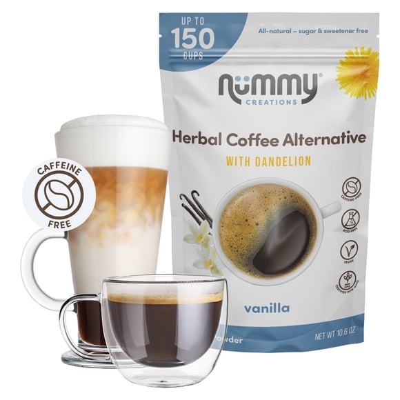 Nummy Creations 150 cup Vanilla Instant Caffeine-Free Coffee Alternative with Dandelion. Coffee Substitute, Chicory Coffee 300g