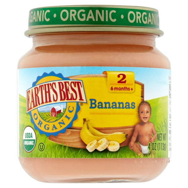 Earth's Best Organic Bananas Baby Food Stage 2 6 Months+, 4 oz, 12 pack