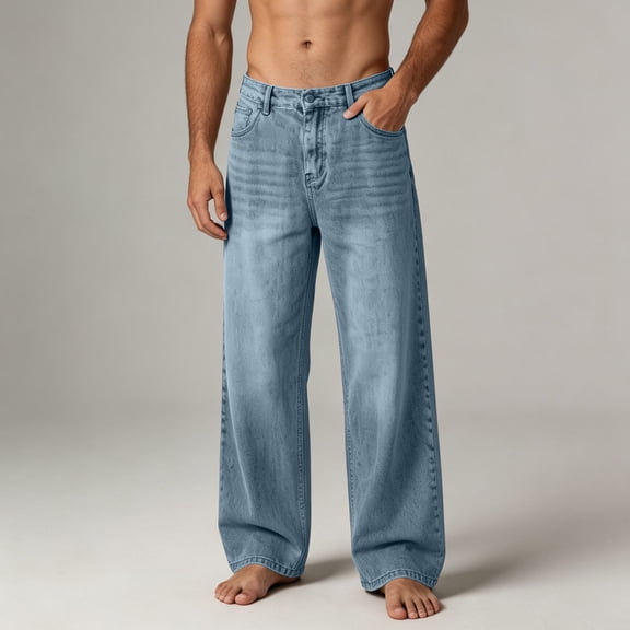 Men's Baggy Jeans Casual Loose Fit Denim Pants Straight Leg Vintage Wash Classic 5-Pocket Streetwear Y2K Fashion Everyday Retro Skater Hip Hop Trousers