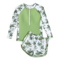 thumbnail image 2 of Avrnliq Girls 2 Piece Rash Guard Swim Set Long Sleeve UPF Sun Protection Tropical Palm Leaf Print Zipper Swim Top with Board Shorts Quick Dry Swimwear Sizes 13-16 Green,Size 16 T, 2 of 9