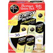 4C Tea 2 Go Energy Rush Instant Tea Mix Packets Variety Pack, 18 ct