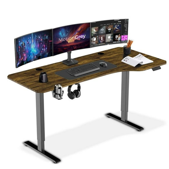 MotionGrey - Height Adjustable L Shaped Standing Desk, 160x60cm, Corner Desk, L Shape Desk, Computer Electric Sit Stand Desk Stand - Motorized Frame Table Top (Rustic Brown, 63x24)