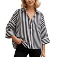 thumbnail image 2 of Blouses for Women Dressy Casual Slim Linen Long Sleeve Shirt Striped Casual Blouse Outfits, 2 of 9