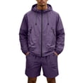 thumbnail image 2 of Hearthz Mens Track Suits 2 Piece Set Full Zip Men's UPF 50+ Light Hooded Jacket and Shorts Set Quick Dry Mens Tracksuit Jogging Sets Purple L, 2 of 8