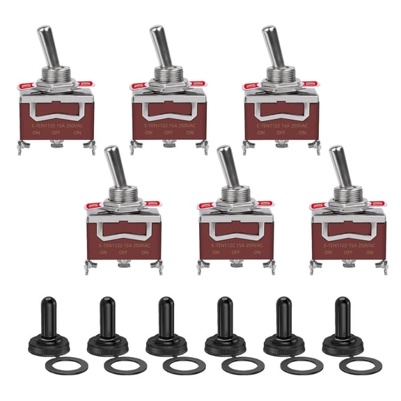 6 Pack SPDT Toggle Switches, 3 Pin 3 Position ON Off ON, 12V DC 30A Waterproof with Boot Caps for Car Truck Boat Marine