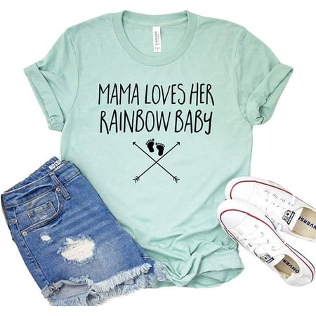 

Mama Loves Her Rainbow Baby T-Shirt Women s Pregnancy Shirt Maternity Gifts Announcement Shirts Mothers Day Tshirt