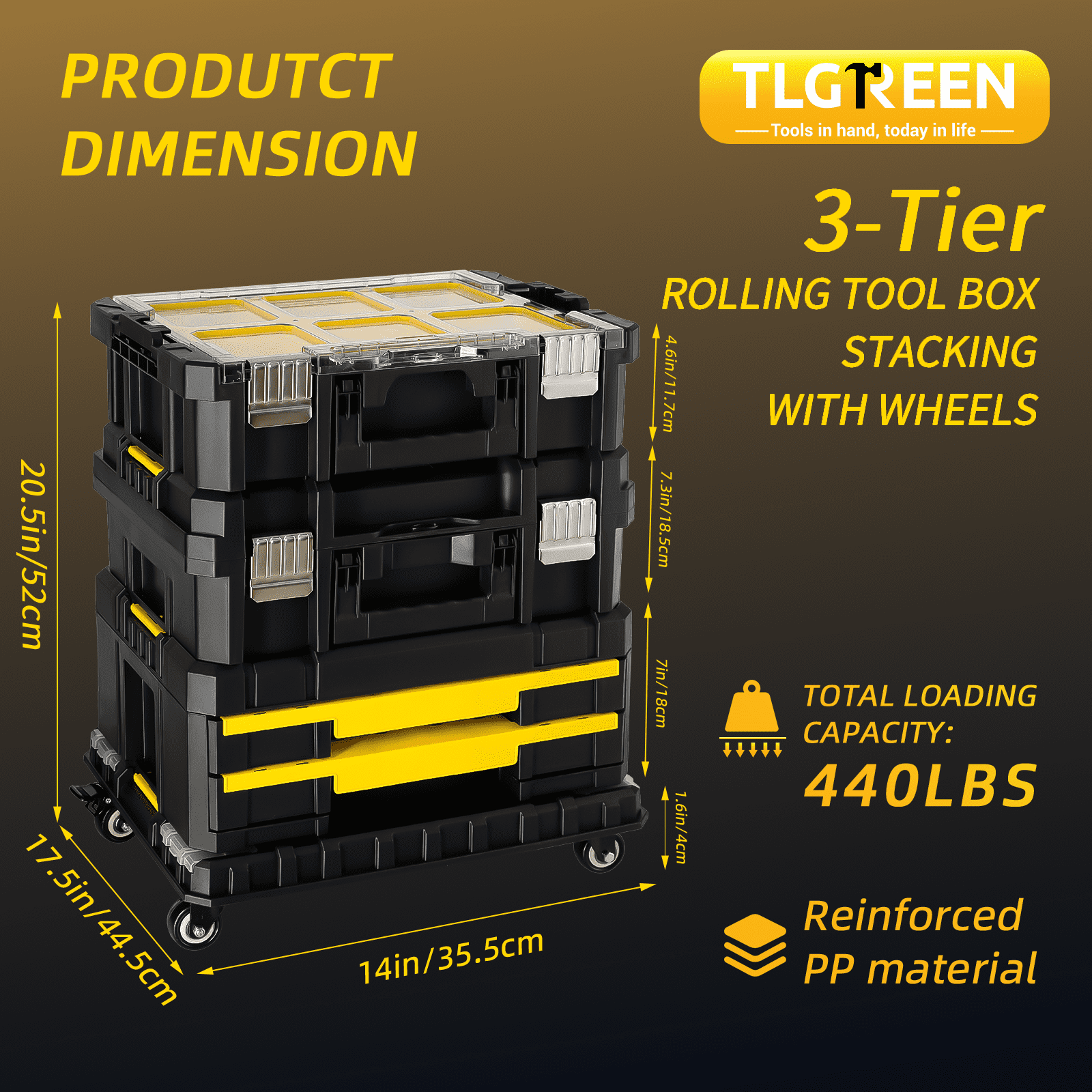 TLGREEN Stackable Rolling Tool Box with Wheels – 3-in-1 Modular Tool Organizer System, Portable Tool Box with Drawers for Garage Storage, Home Repairs