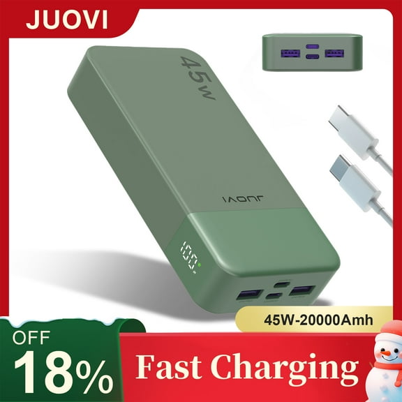 JUOVI Power Bank 20000mah 45W PD Charging Portable External Battery Backup For Laptop（Green）