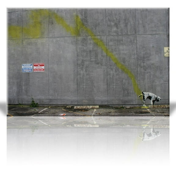 Wall26 Canvas Print Wall Art - Dog peeing on wall - Street Art - Guerilla - Banksy Street Artwork on Canvas Stretched Gallery Wrap. Ready to Hang - 16 x 24 inches