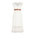 thumbnail image 5 of Odeerbi Dresses for Women Maxi Dress Boho Dress 2025 Fashion V-Neck Loose Short Sleeve Solid Ankle-Length Dress+Belt White, 5 of 9