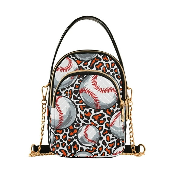 joogoo Women Baseball on Leopard Chain Crossbody Bags Shoulder Handbag Phone Purse