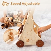 Woodtoe Wooden Baby Walker, Adjustable Push and Pull Learning Activity Center Walker Toy, Natural Wood Sit to Stand Walker for Baby Learning to Walk, Educational Gift for Toddler Boy Girl 1+