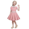 thumbnail image 2 of WUXIAN Children Dresses Shirt Dress Button Down Short Sleeve Dresses With Belt Special Occasions Clothes,Pink,5-6 Years, 2 of 7