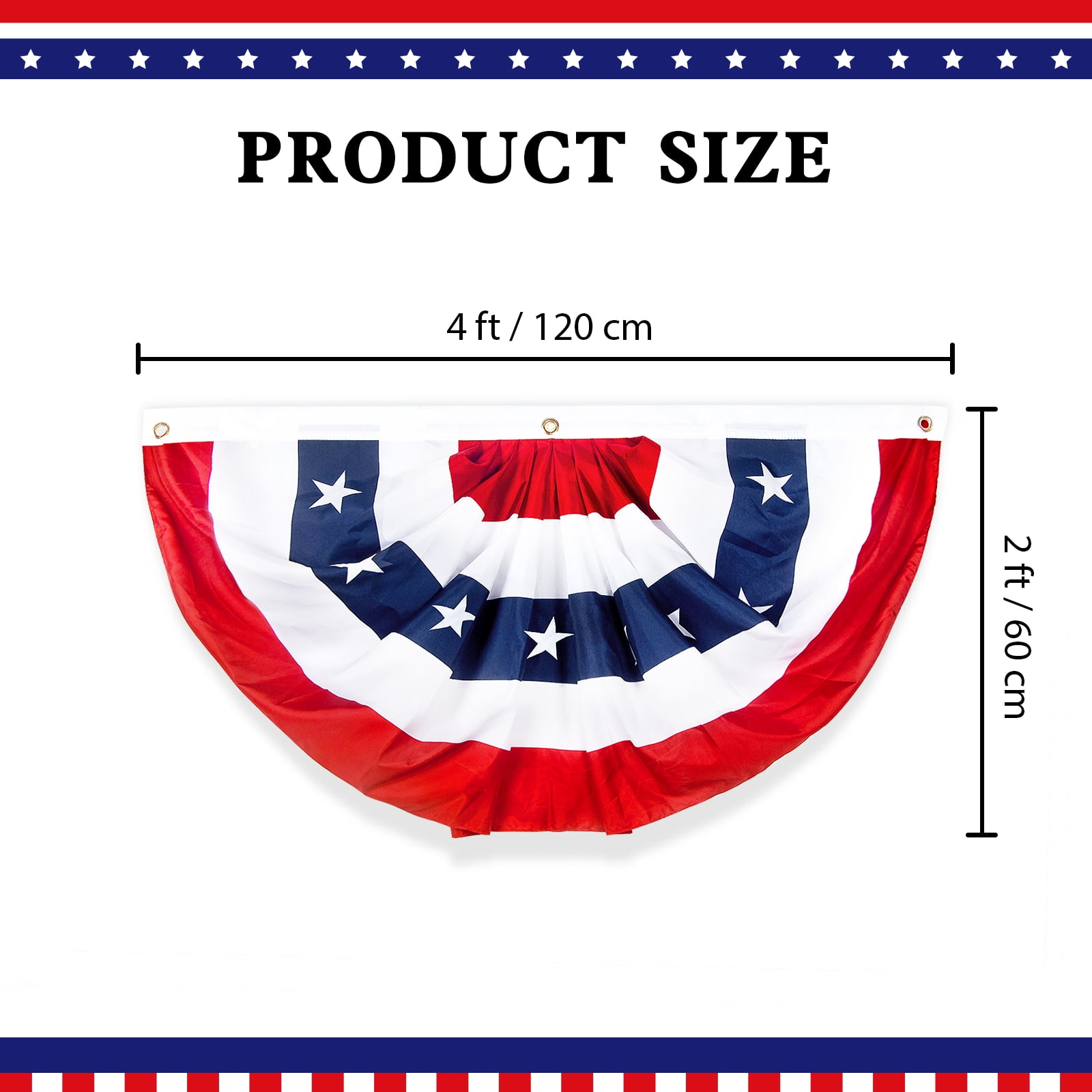 2x4 Ft American Pleated Fan Flag, Patriotic Half Fan Bunting Flag, Indoor Outdoor for 4th of July Decoration Memorial Day (Set of 5)