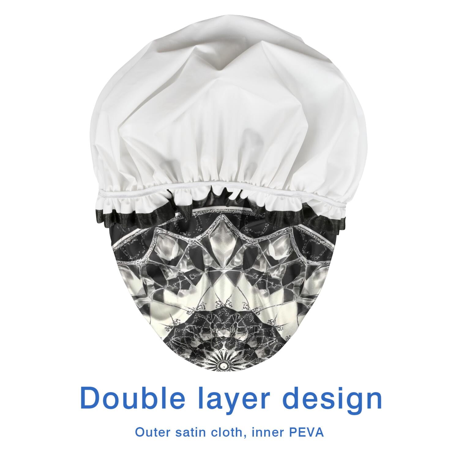Shower Caps,Black White Tie Dye Mandala Pattern Waterproof Shower Cap for Women 4 Pieces,Double Reusable Hair Cover for Shower PEVA Elastic Stretch Hem