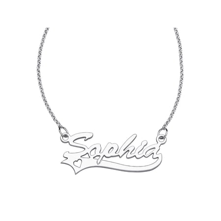 Personalized Planet Script Name with Heart Sterling Silver Necklace