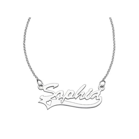 Sterling Silver Name Necklace - Personalized Script Name with Heart Sterling Silver Necklace