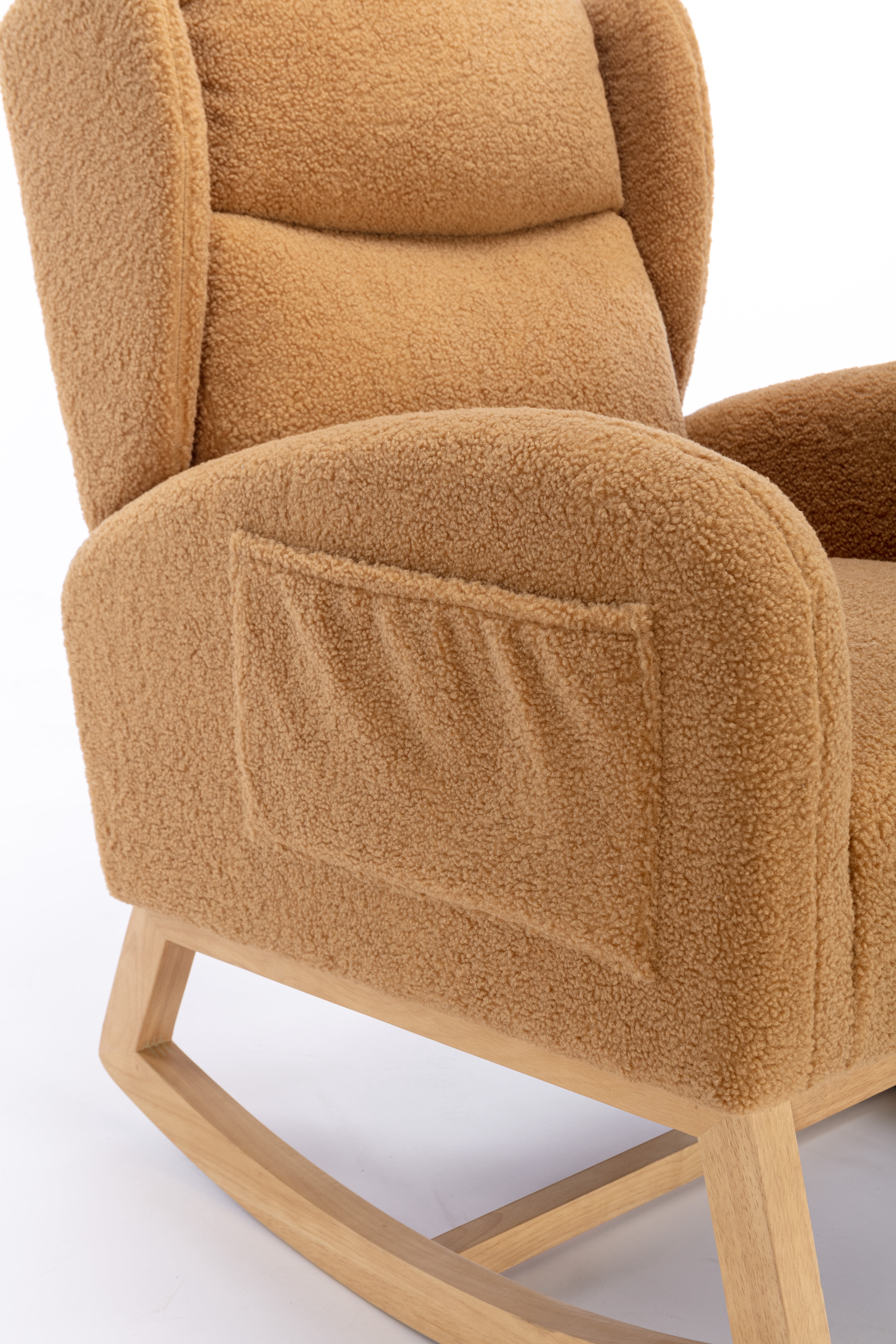 New ocking Chair, Upholstered Glider with Solid Wood Legs, High Back Wooden Rocker for Living Room, Bedroom