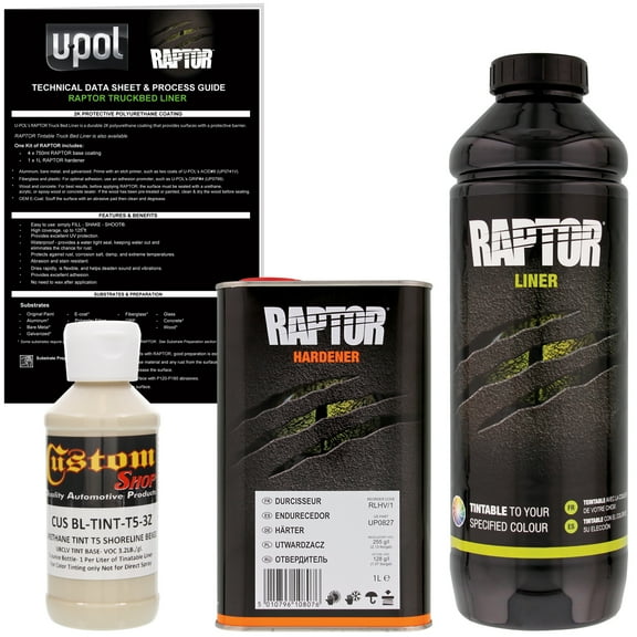 Raptor Shoreline Beige Urethane Spray-On Truck Bed Liner Texture Coating,1 Liter