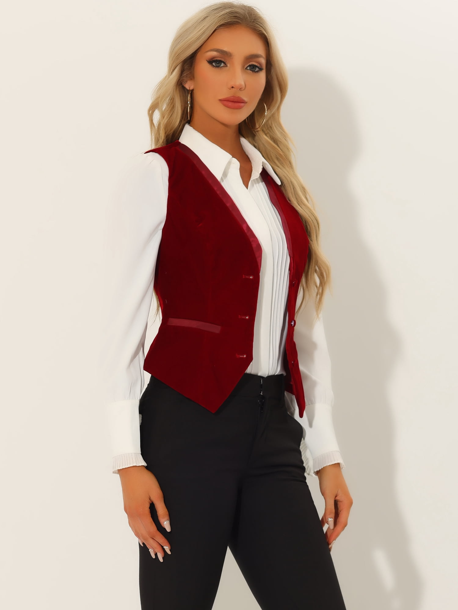 DARING DIVA Women's V Neck Retro Velvet Racerback Steampunk Vest M Burgundy