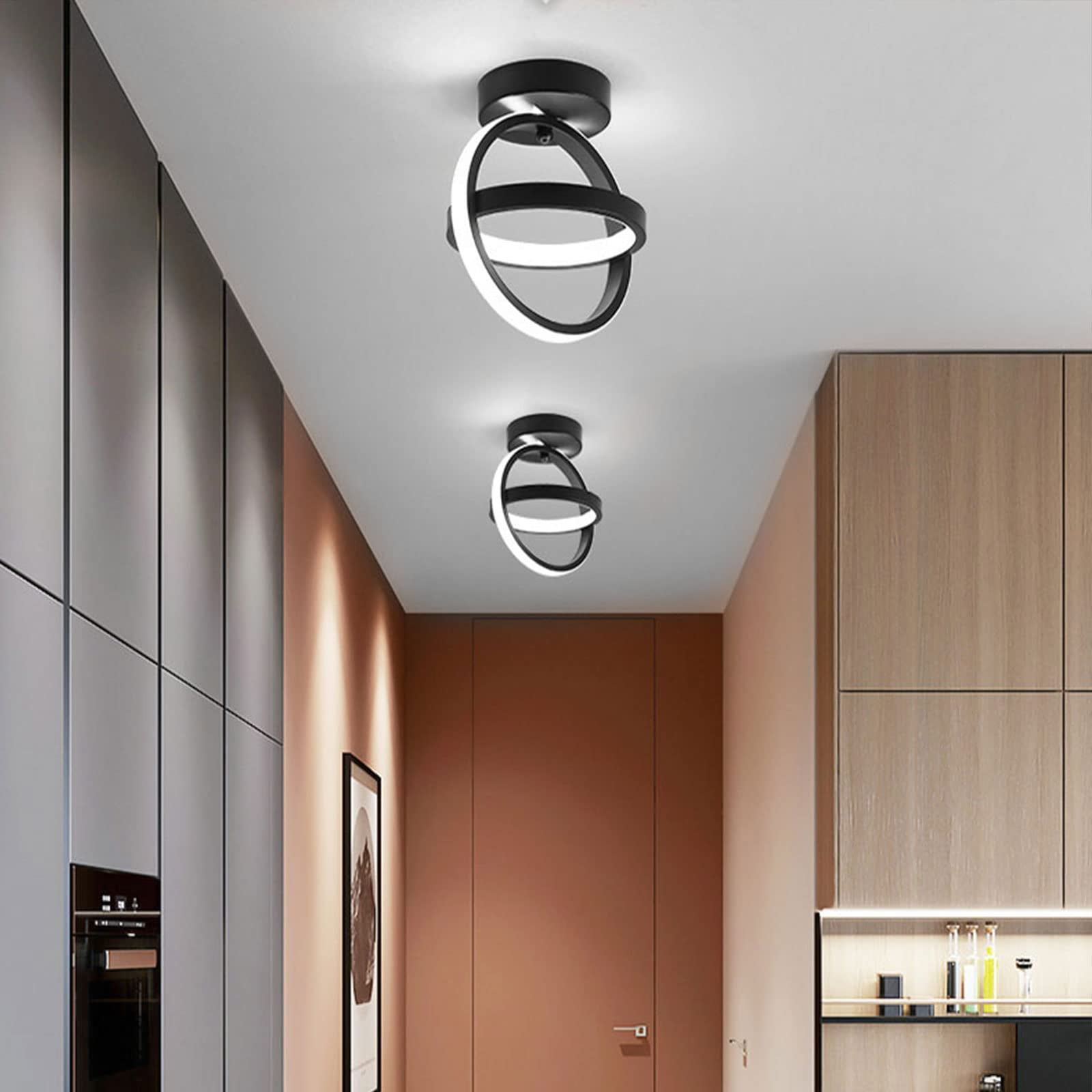 ADISUN LED Ceiling Light Modern Flush Mount Fixture Ceiling Lamp Black Circle(Cool Light)