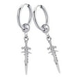 thumbnail image 2 of Pendiente largo moderno de acero inoxidable con forma de cruz y clip para mujer Pendiente Plata 2pcs, 2 of 9