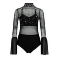 thumbnail image 4 of iiniim Kids Girls Shiny Gymnastics Leotards Long Flare Sleeve Figure Skating Dance Bodysuit Black 14, 4 of 7