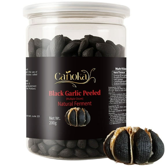 Canoka Black Garlic Peeled Cloves 200g (7oz) – Naturally Sweet, Fermented, Gluten-Free, Vegan Superfood for Healthy Eating & Weight Management