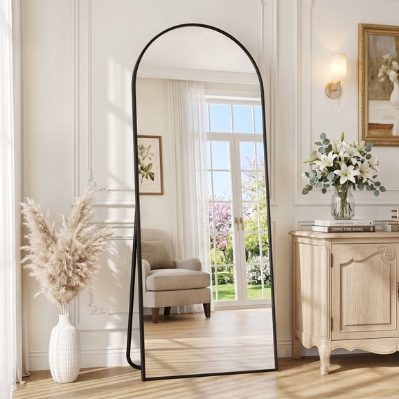 Antok Arched Full Length Mirror 64"x21", Standing Floor Mirror with Black Frame, Durable Anti-Shatter Glass, Freestanding/Wall Mountable for Bedroom, Living Room, Dressing Room