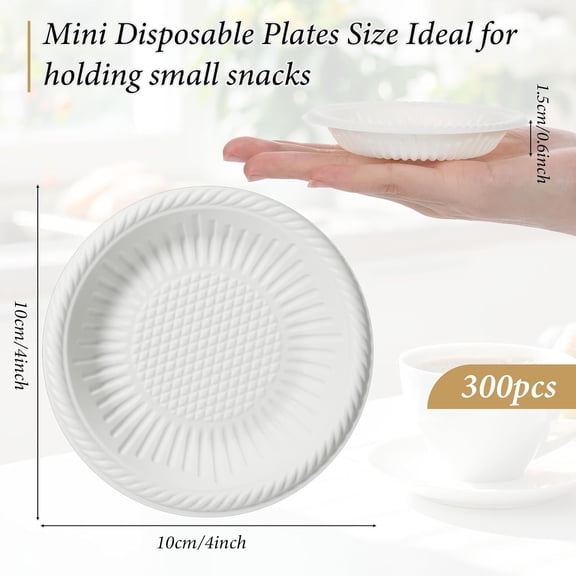 YUYAN-300 Count Small Paper Plates 4 Inch Disposable Round Paper Plates Bulk Heavy Duty Mini White Tableware for Dinner Cake Appetizer Holiday Birthday Wedding Christmas Party Supplies
